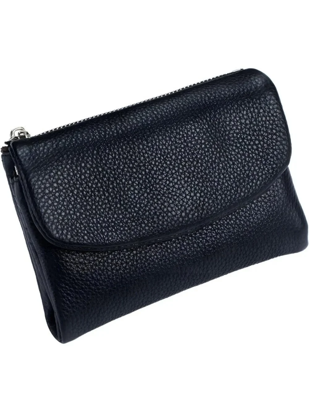 Slim RFID Leather Wallet for Women, Soft Pebble Clutch with Coin Pocket & Card